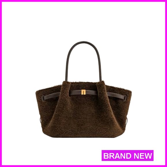 Medium Tote Bag with Faux Fur, Magnetic Closure, 17x10x5 Inches - Picture 7 of 7